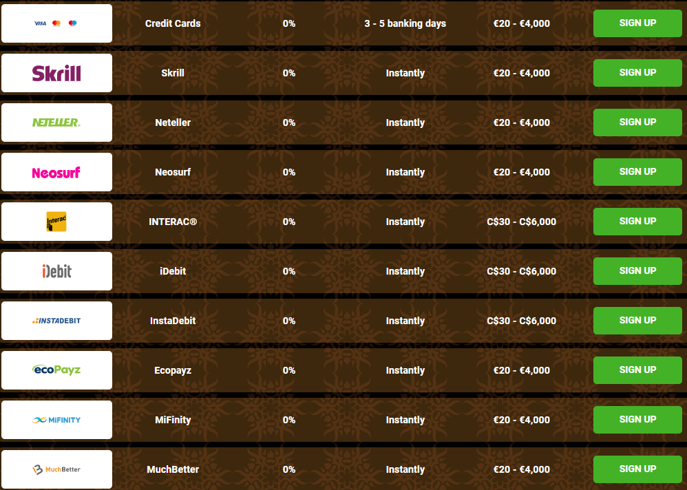 Payment Methods at Casino Shambala