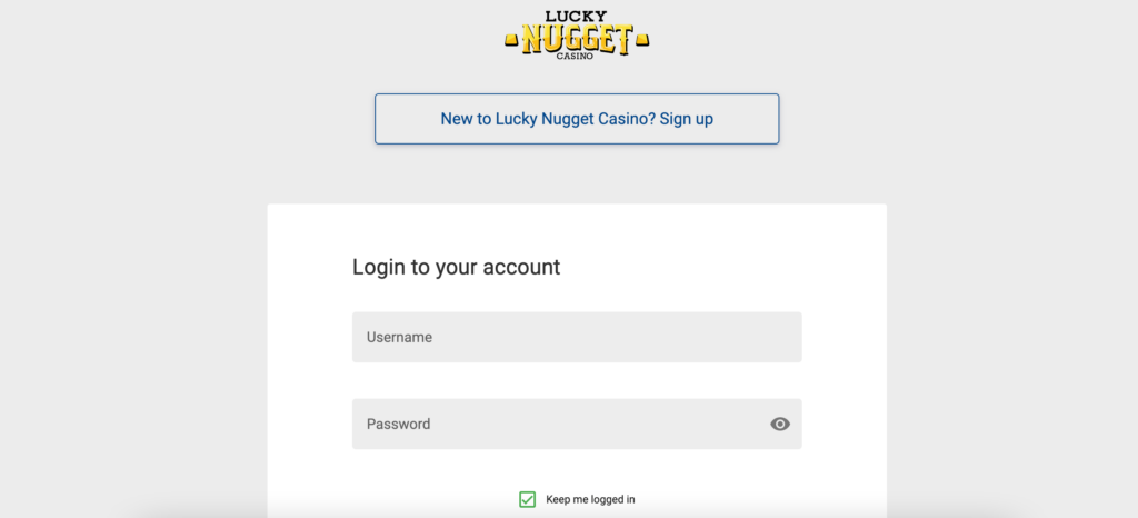 Log in or Sign up to Lucky Nugget casino